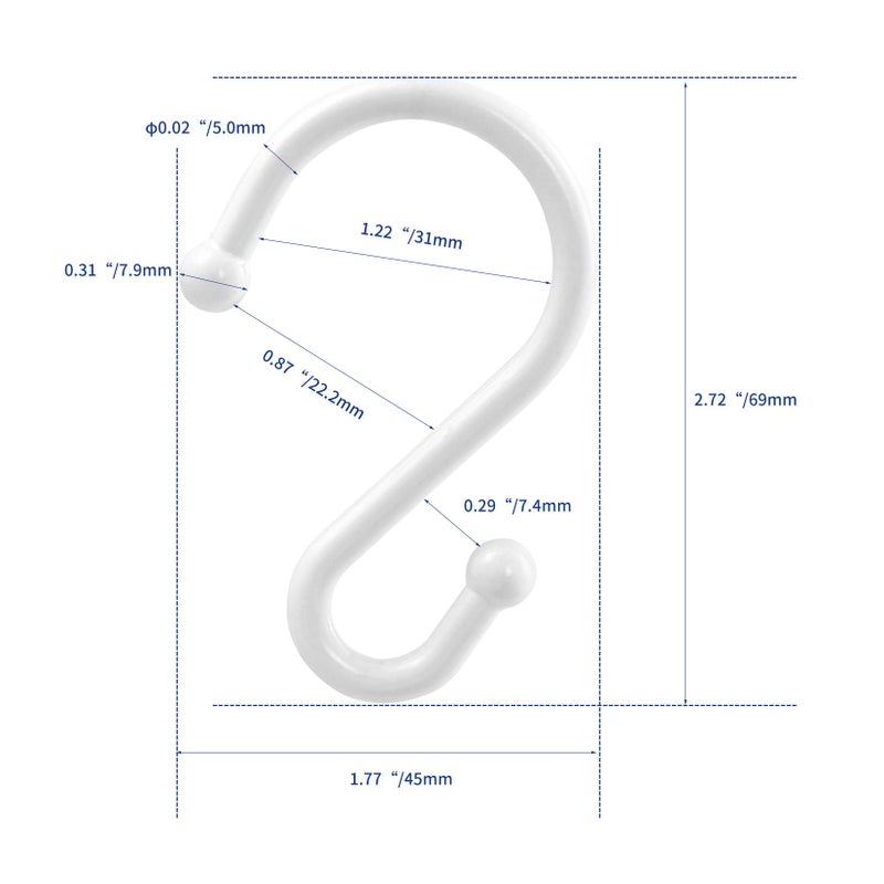UNCONSIL Metal Shower Curtain Hooks?Set of 12 Rings?Rust Resistant S Shaped Hooks Hangers for Shower Curtains  Kitchen Utensils  Clothing  Towels  etc. (White) - Image 5